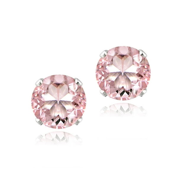Trendy Jewelry Gift Sweet Pink Topaz Gemstone Silver Stud Earrings